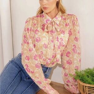Floral Pink and Cream Women's Blouse